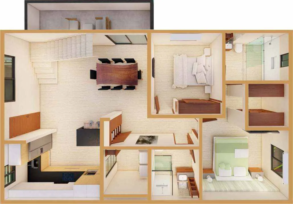 Plano del nivel departamento del Oasis Roof con escalera al roof